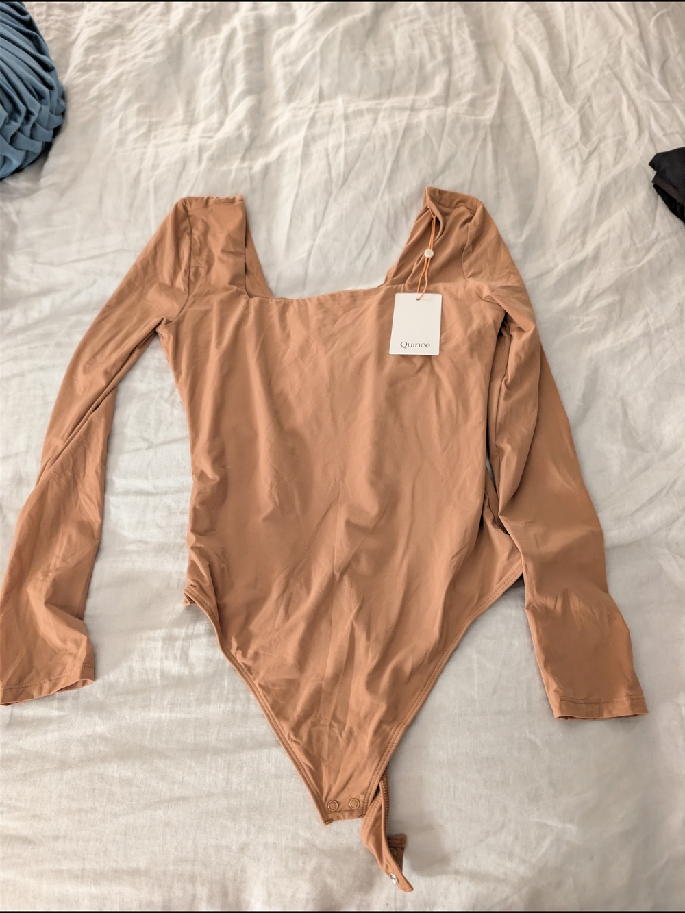 Quince Long Sleeve Square Neck Bodysuit in Nude NWT Medium Second Skin